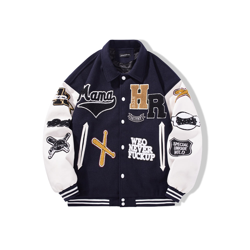 White Embroidered Baseball Varsity Jacket Patch Baseball Jacket